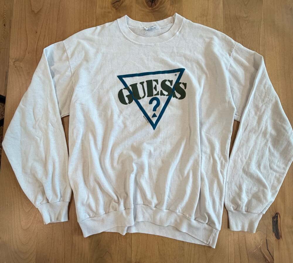 Vintage 90s Guess by Georges Marciano White Graphic Logo Crewneck Size M